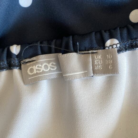 ASOS Puff Sleeve Dress Womens Sz 6 Navy Polka Dot Square Neck Mini - Picture 6 of 7